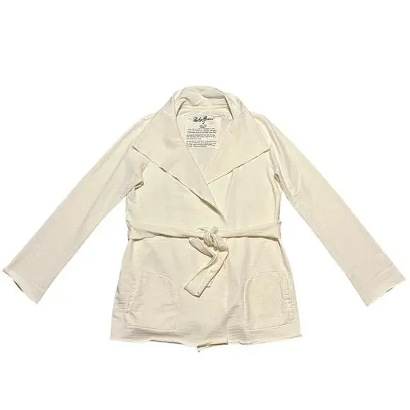 NWOT Lucky Brand Wrap Tie Open Front Ivory Cardigan XL Pockets Boho Classic City - Picture 3 of 6